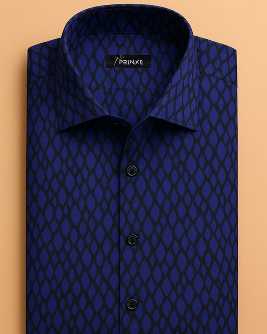 Deep Blue Shirt With | Striking Geometric Pattern
