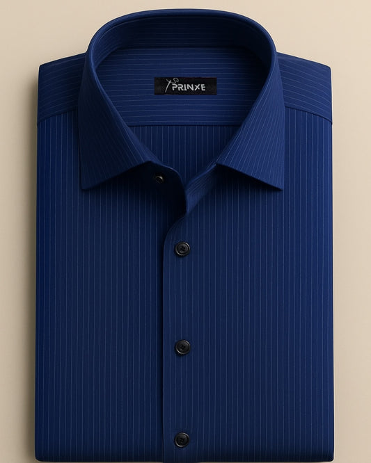 Classic Navy Blue | Pinstripe Dress Shirt
