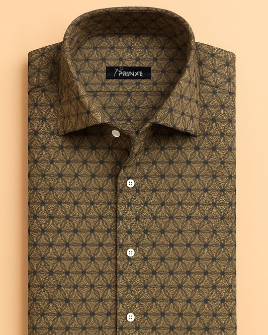 Golden Brown | With | Navy Blue | Geometric Pattern